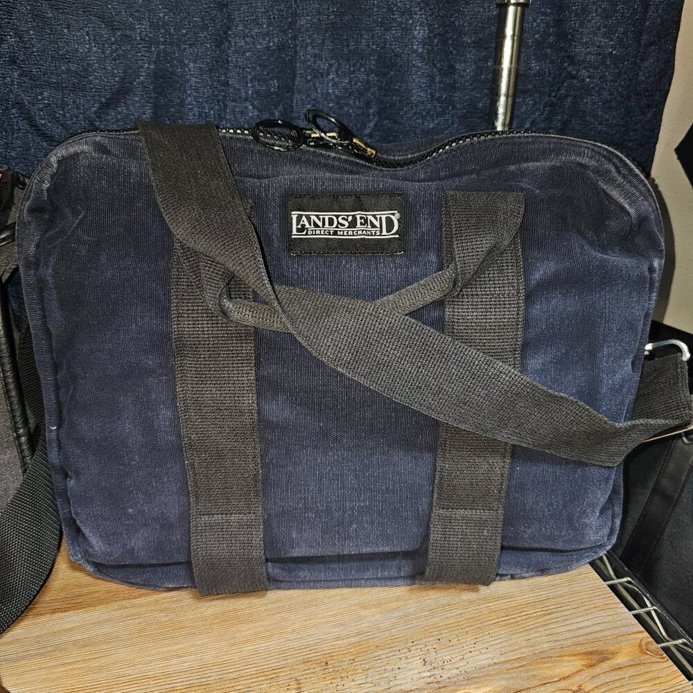 Lands End Vintage Messenger Bag Canvas Distressed Crossbody Denim USA Blue